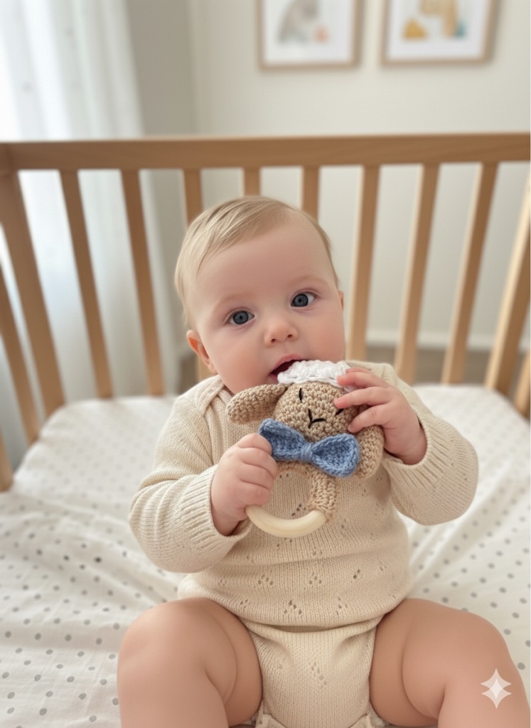 Mordedor Sonajero ovejita lazo azul